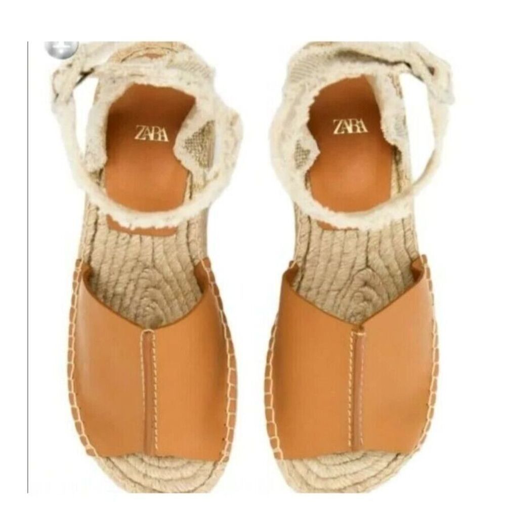 ZARA LEATHER FLATFORM SANDALS‎ SIZE  8 US BROWN - Picture 2 of 9